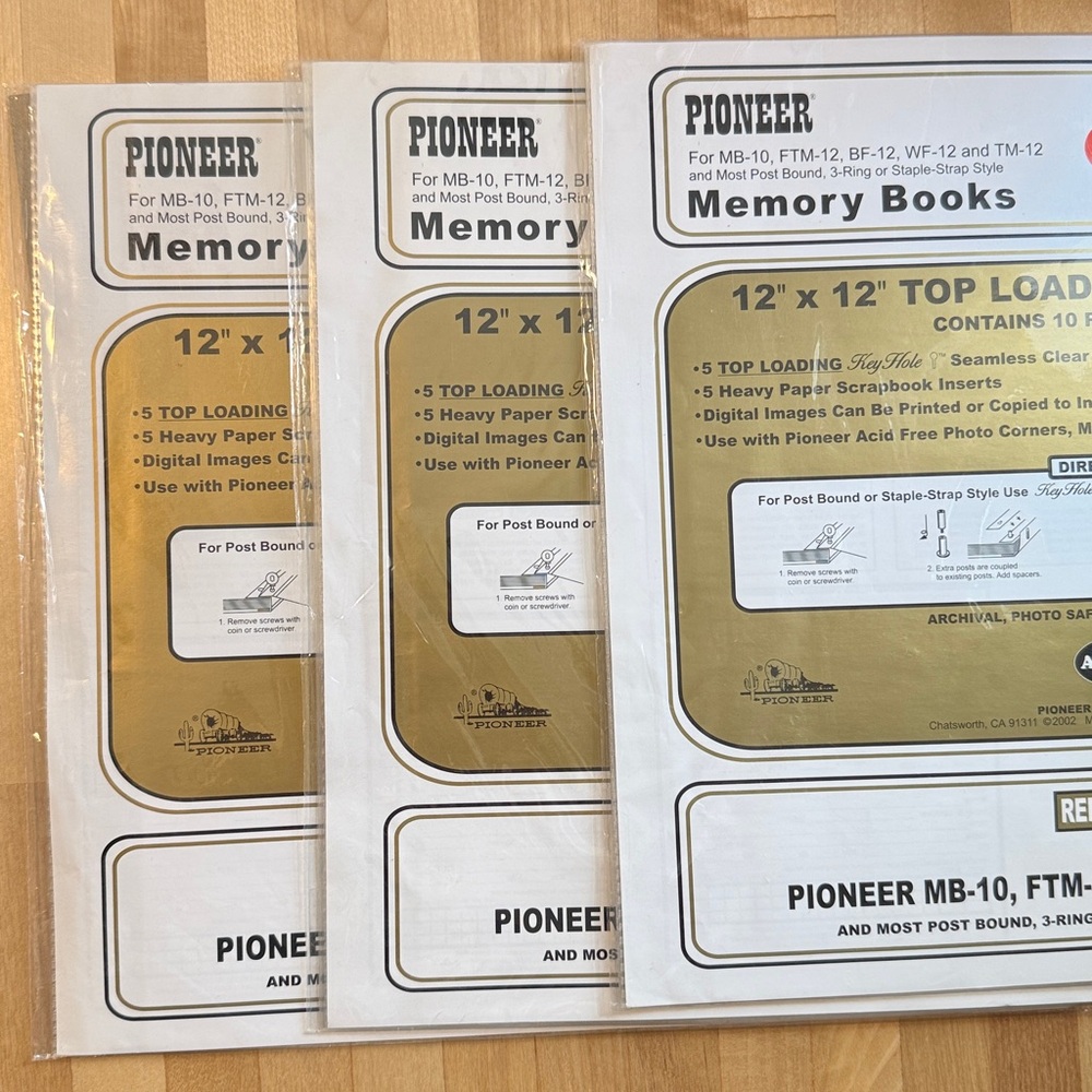 New 3 packs, Pioneer 12 x12 Memory Book Refill Pages 5 per pack, 3 packs- totals